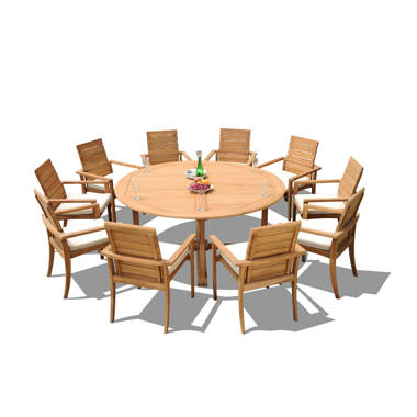 Teak Smith Algrave 10 Person Round Teak Outdoor Dining Set Wayfair